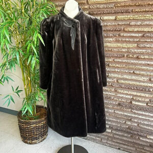 Sasson Vintage 80s Mocha Brown Faux Fur Swing Coat USA Union Made